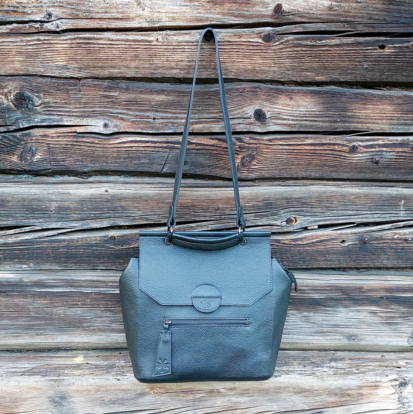 Black Leather Everyday Bag, Office Shoulder Bag, Top Handle Bag, Large Handbag With Zipper