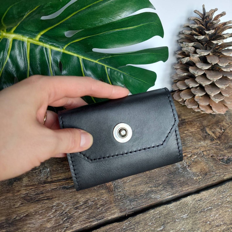 Small Black Leather Wallet Cute Wallet Minimalist Wallet Etsy