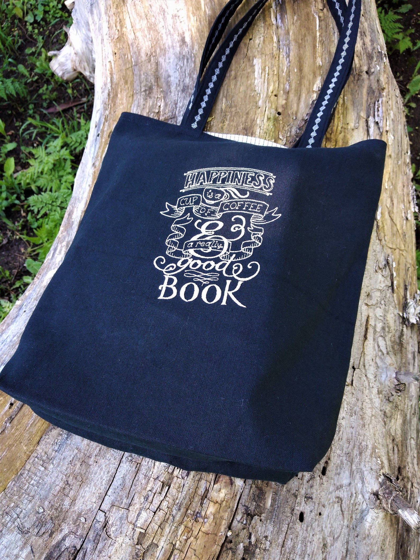 Black Canvas Tote Bag With Embroidered Sturdy Shopping Bag Etsy UK