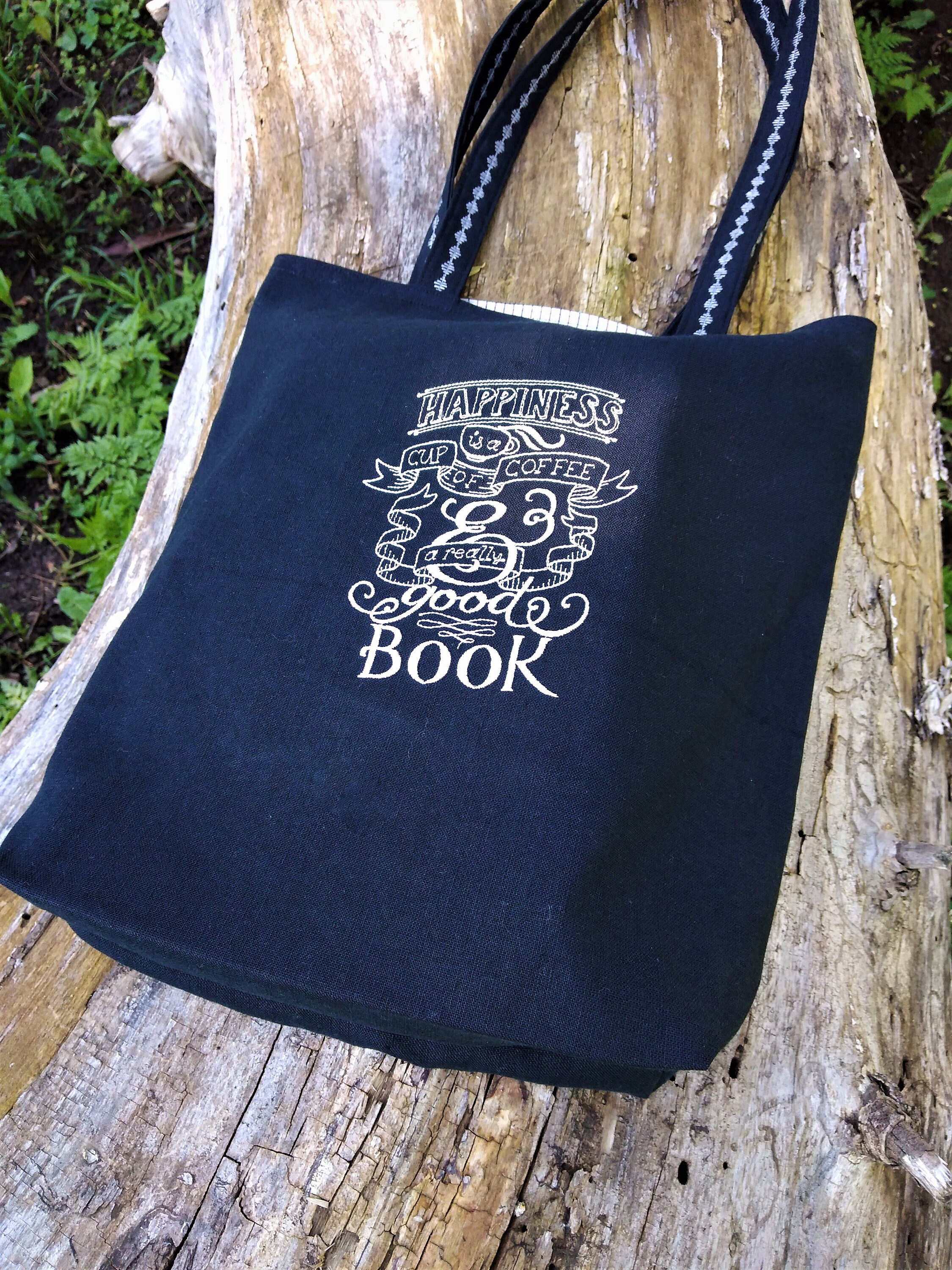 Black Canvas Tote Bag With Embroidered Sturdy Shopping Bag Etsy UK