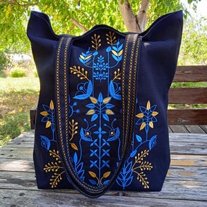 Bolsa de linho com bordado étnico ucraniano, bolsa com bolso com zíper, bolsa folclórica ucraniana.