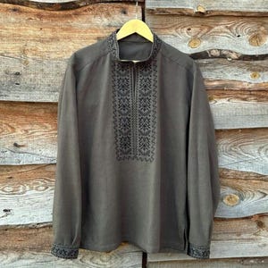Ukrainian linen embroidered shirt, Ukrainian vyshyvanka, Ethnic sorochka gift for men, Ukrainian Man Vyshyvanka in military style.