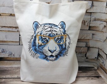 虎刺繍リネントートバッグ：裏地付きショルダーバッグ - Etsy 日本