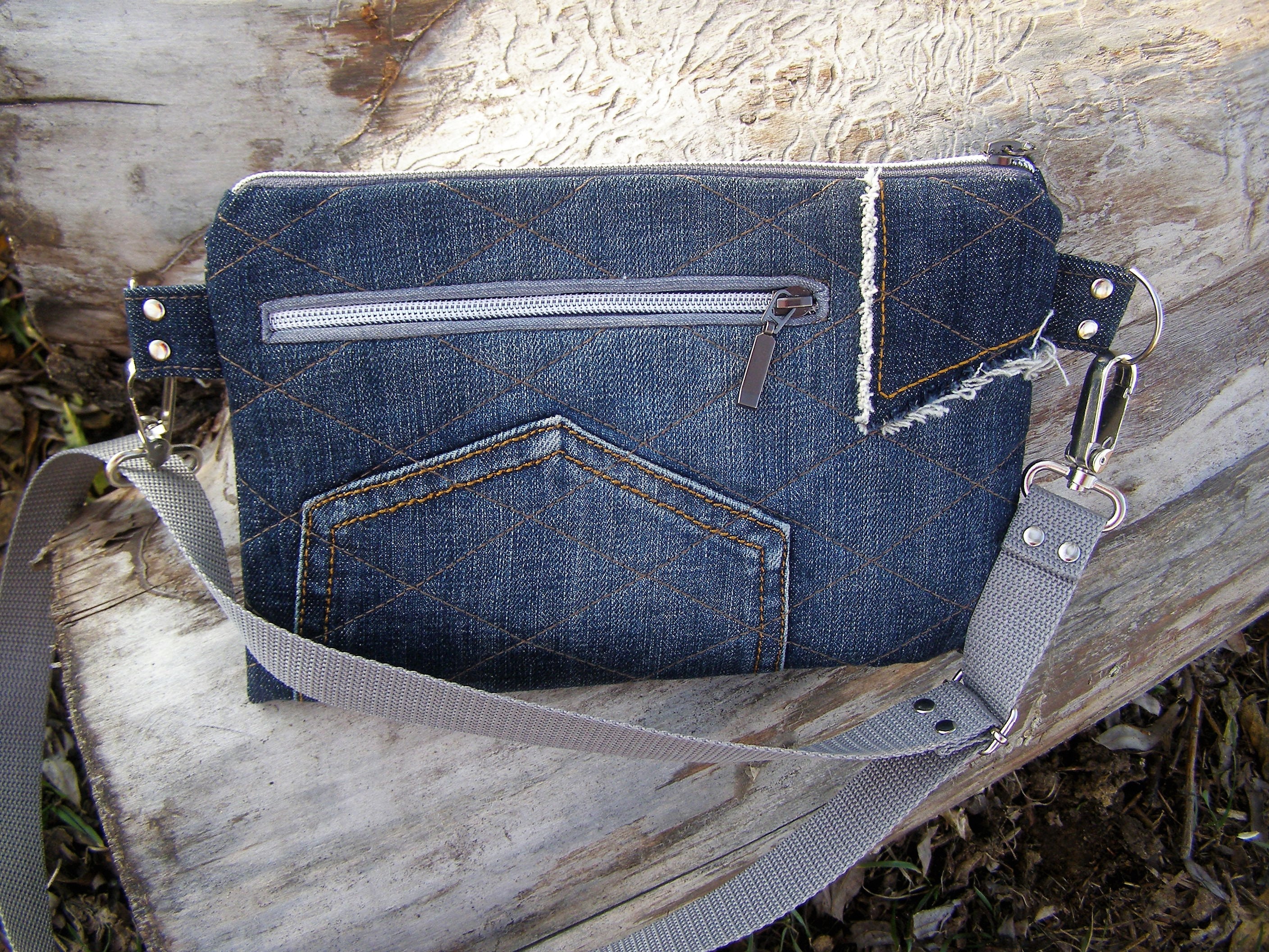 Recycled Denim Hip Purse Small Vegan Zipper Bag for Ipad - Etsy