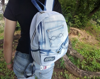 Exclusive Blue Jeans Backpack, Recycled Denim Bag, Urban Backpack.