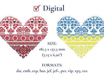Heart pattern design two versions, Machine embroidery design, Pattern Ukrainian folk, Сross-stitch machine embroidery design.