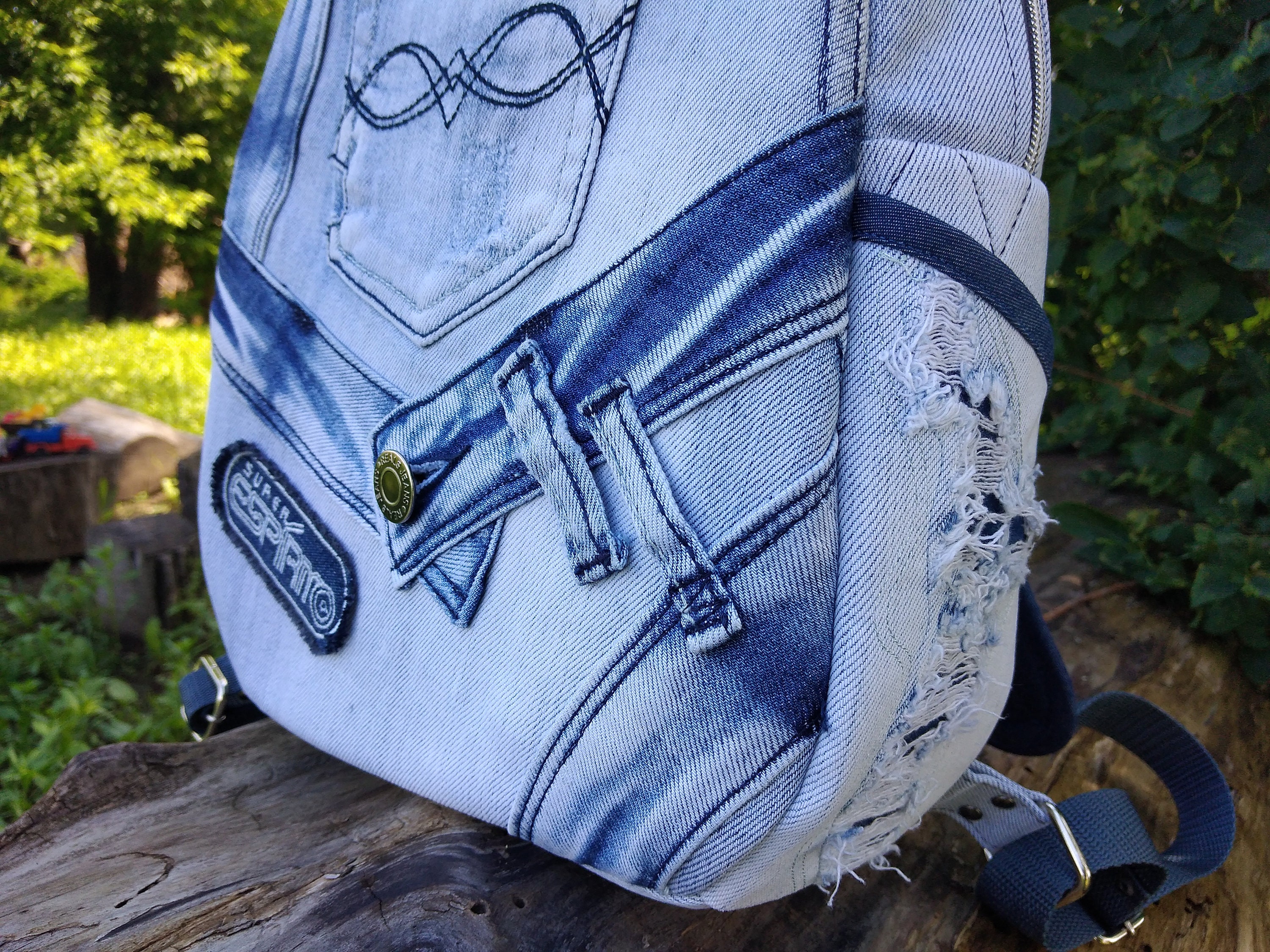 Exclusive Blue Jeans Backpack Recycled Denim Bag Urban Etsy