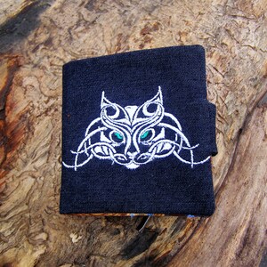Denim einzigartige handgefertigte Boho Hippie Brieftasche mit bestickten Katze, personalisierte geschenk.