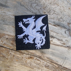 Cartera minimalista de mezclilla gótica con bordado, cartera bordada unisex plegable, regalo personalizado.