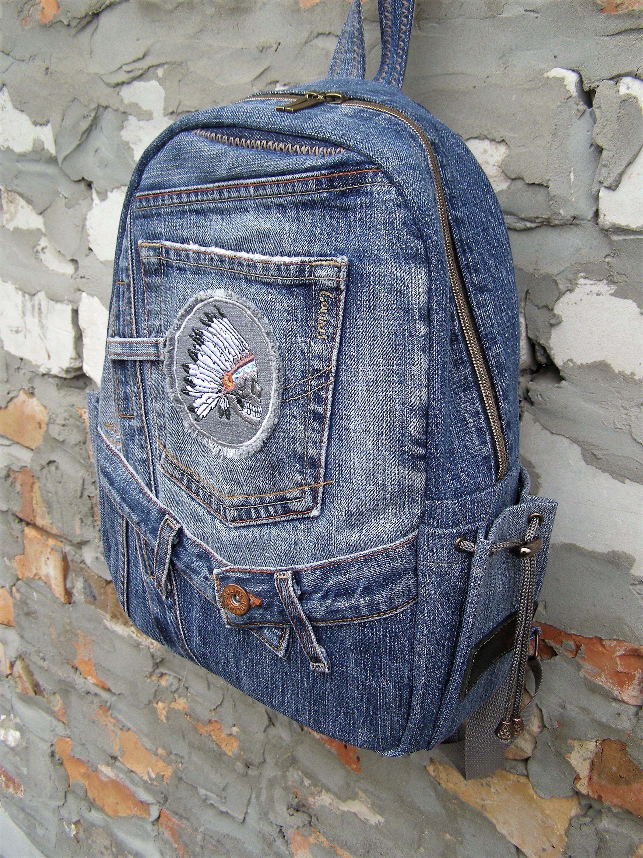 Mantenimiento Hermana Lectura cuidadosa Bolso Hipster Boho con calavera Mochila Denim Reciclada - Etsy México