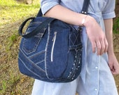 Exclusive Designer Jeans Bag, Recycled Denim Bag, Zipper shoulder travel handbag.