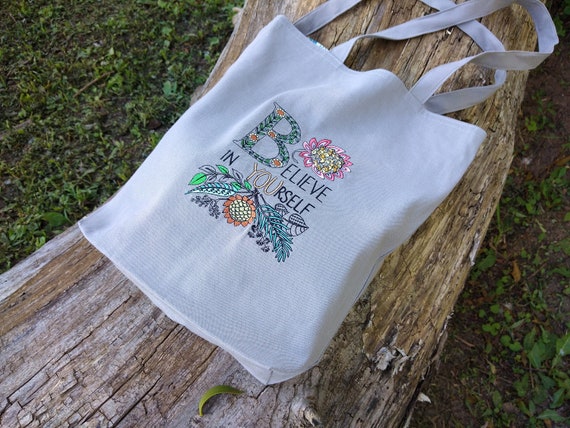 刺繍入りリネントートバッグ：裏地付きブックバッグ - Etsy 日本