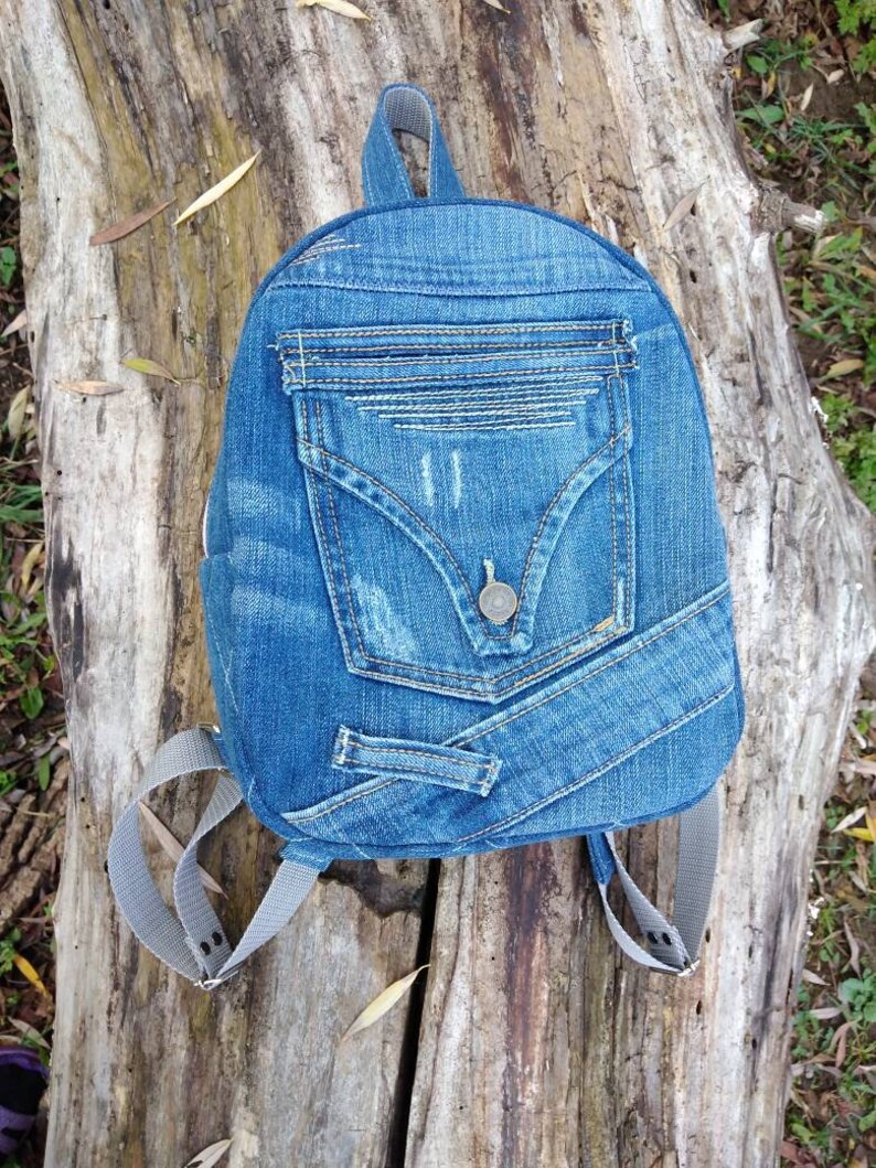 Upcycled Denim Mini Backpack Designer Jeans Rucksack Small Etsy