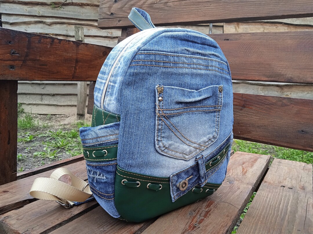【NONCODE】LINE denim string backpack Denim Drawstring Backpack, Bohemian Jean Gym Bag, Minimalist