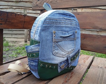 [ JEANS] Archive Denim Backpack ★人気★ Vintage Denim Backpack Jeans Daypack Travel Bag Rucksack
