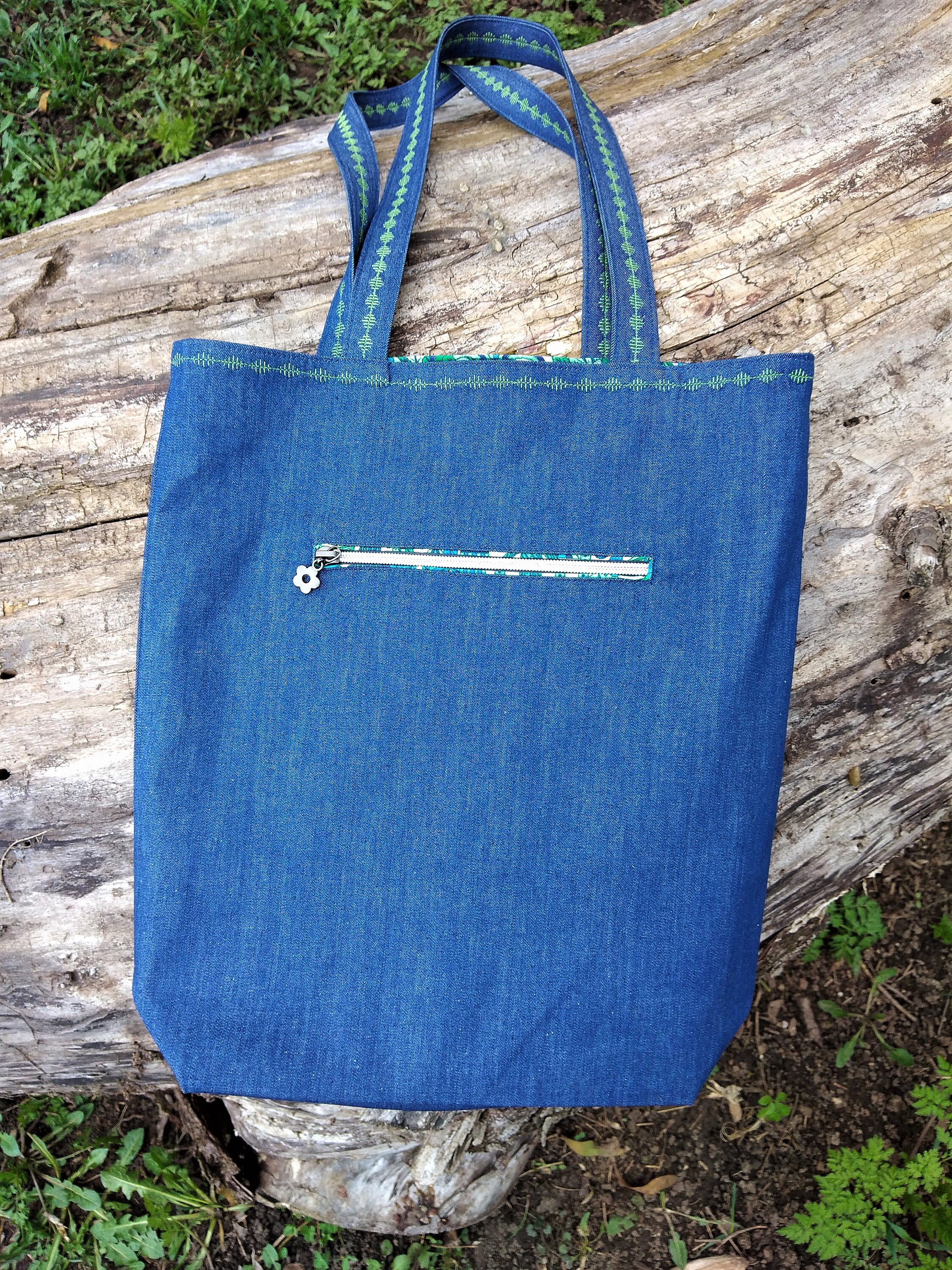 Coastal Stripe Reusable Canvas Feed Projects Canvas Tote Blue