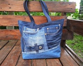 Exclusive Designer Jeans Bag, Recycled Denim Bag, Zipper shoulder travel handbag.
