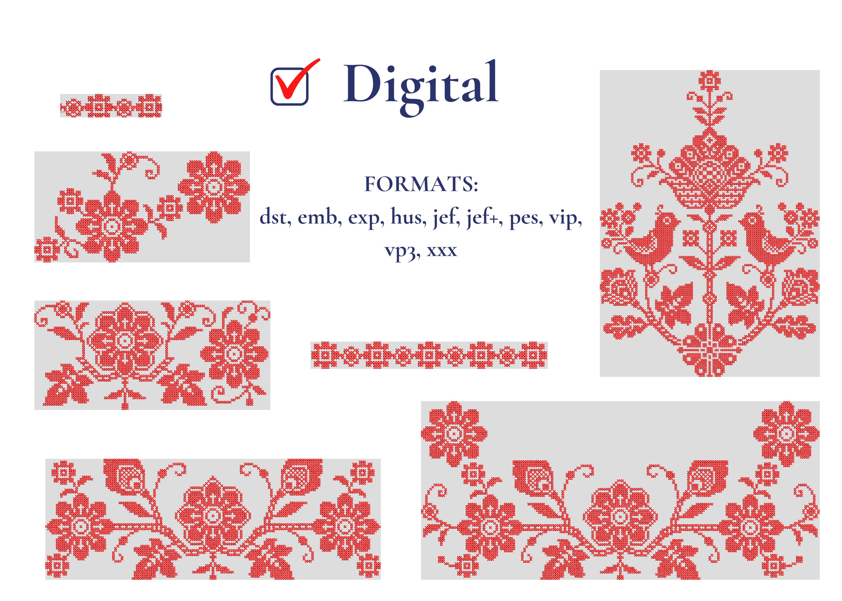 Set of seven machine embroidery design, Pattern Ukrainian folk, Сross-stitch machine embroidery design, Ukrainian ornament.