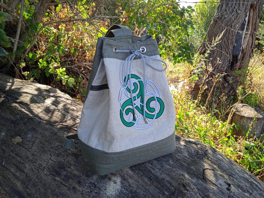 Drawstring Backpack Knot Embroidered Celtic Knot Linen Backpack: Drawstring Vegan Bag - Etsy