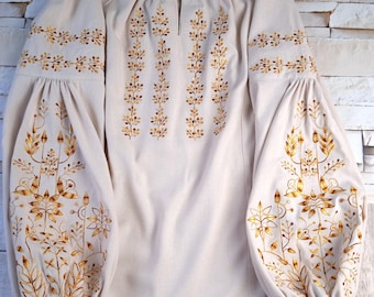 Linen blouse with Ukrainian embroidery. Vyshyvanka modern blouse.