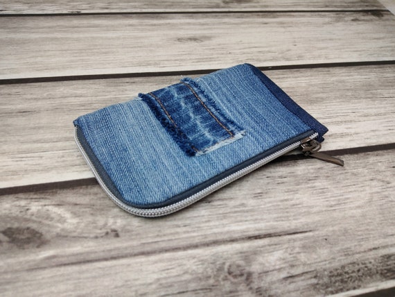 Buy Recycled Denim Zipper Wallet Small Fabric Wallet Upcycled Jeans. Online in India Etsy
