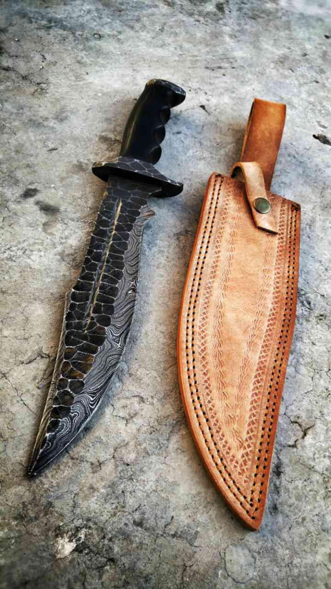 Lot - Handmade Mexican Bowie Knife With Leather Sheath