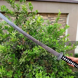 40&quot; Handmade Damascus Full Tang Samurai Katana Sword/Hunting and Survival Sword with Leather Sheath- Gift for him/ Anniversary Gift