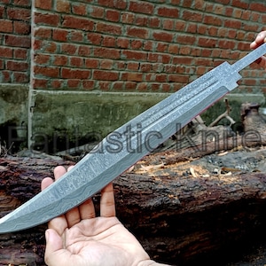 Handmade Damascus Steel Sword Blade Blank - 23-inch Ladder Pattern, For Sword Making