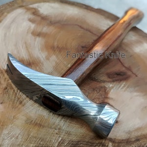 Custom Handmade Damascus Steel Hand Forge Claw Hammer Rose Wood Handle With Leather Sheath, Birthday gift, Anniversary gift, Gift for him