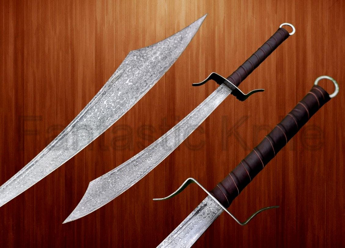 Hand forged Damascus Steel Full Tang Tactical Sword, Chinese Sword, with Leather Sheath