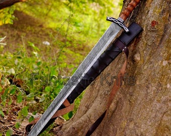 Handmade Damascus Steel Viking Sword | Custom Northman Sword With Scabbard | Groomsmen Gift
