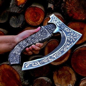 Pizza Axe, Pizza Slicer Hand Forged Viking Pizza Cutter, Viking Bearded Axe Kitchen Pizza Knife, Personalized Engraved Handle With Sheath