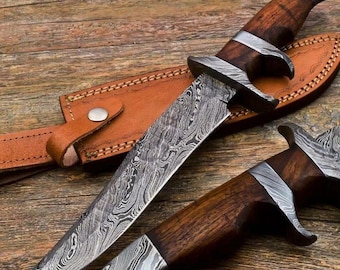 Handmade Forged Full Tang Damascus Hunting Bowie Knife  With Leather Sheath, 13 Inches Best Gift For Father/Christmas Gift