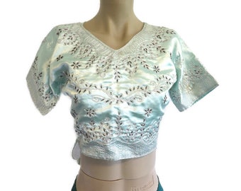 Vintage Top Sari Blouse/Choli geborduurd met kralen uit India