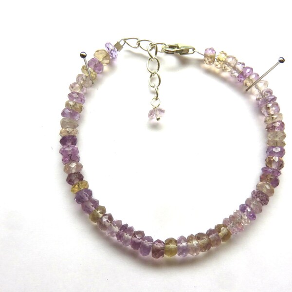 Ametrine Bracelet 5.2 mm Faceted and Handmade 17.5-20 cm 925 Sterling Silver Genuine Gemstone Untreated