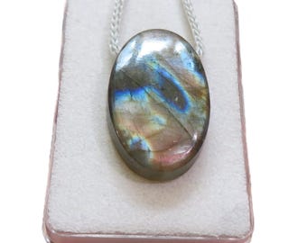 Labradorite Cabochon Pendant Cross Drilled Various Models Genuine Gemstone Handmade