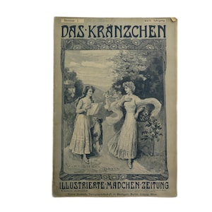 Das Kränzchen Illustrated Girls&#39; Newspaper from 1920, Original Ephemera, Junk Journal Material