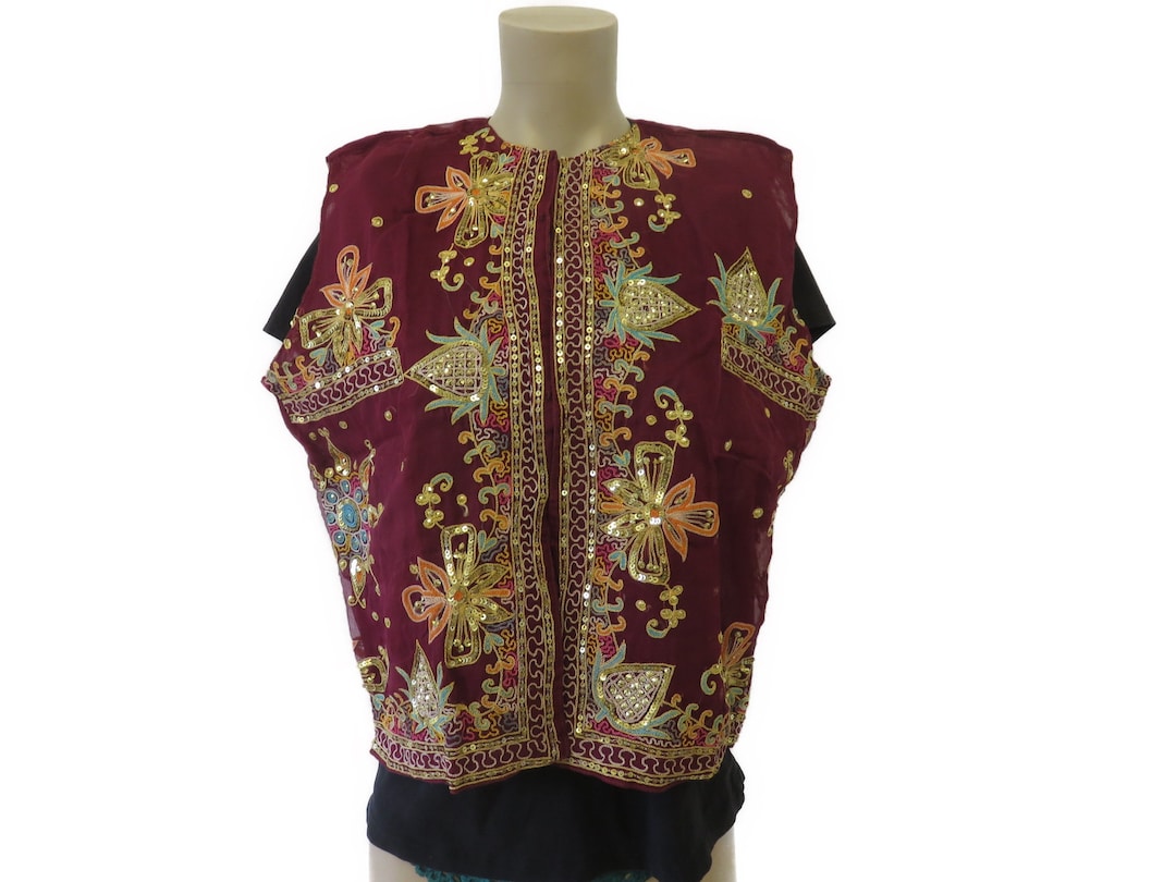 3 Models Indian Vest Embroidered With Sequins Bohemian Style Goa Style ...
