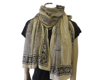 3 Models Indian Block Print Shawl XL - Pure Cotton - Hand Printed - Natural Colors