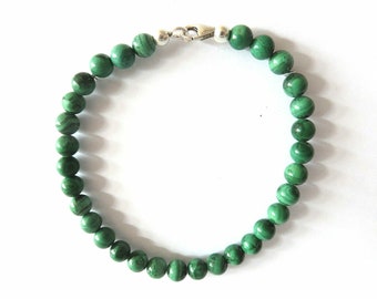 Malachite Bracelet Handcrafted 18,5 cm 925 Silber Genuine Gemstone Untreated