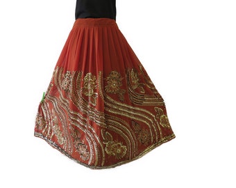 Indian Skirt Vintage Sequin Skirt Dance Skirt One Size Boho Bollywood 2 Models