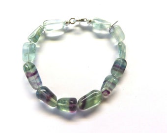 Rainbow Fluorite Bracelet 12-19 mm Handcrafted 19,5 cm 925 Silber Genuine Gemstone Untreated