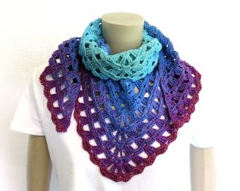 Colorful warm triangular shawl crocheted handmade 3 models