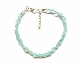 Handmade engraved Aquamarine Bracelet 18-20 cm 925 Sterling Silver Genuine Gemstone