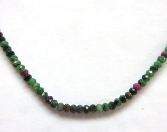 Ruby Zoisite Faceted Necklace 44 cm 925 Silver Genuine Gemstone Untreated