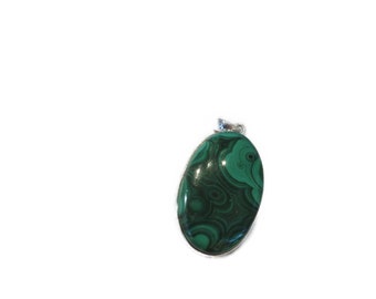 Real Malachite Pendant 925 Silver Handmade Genuine Gemstone Healing Stone Pendant