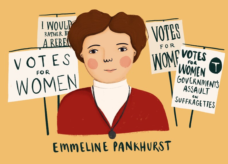 Emmeline Pankhurst Yellow Background Illustrated Print/Artwork | Etsy