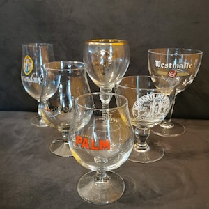 Lot van 6 vintage Belgische bierglazen, cadeau voor bierliefhebber, bierglasverzamelaar, mancave, vrijgezellengeschenk, biergrot