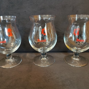 Lot van 3 vintage belgische Duvel bierglazen, mancave cadeau, bierliefhebbers, cadeau voor papa, Belgisch bierglas