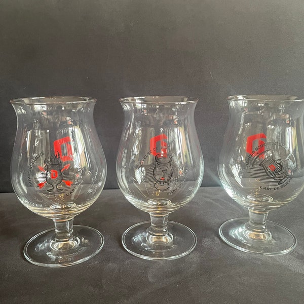 Lot van 3 vintage belgische Duvel bierglazen, mancave cadeau, bierliefhebbers, cadeau voor papa, Belgisch bierglas